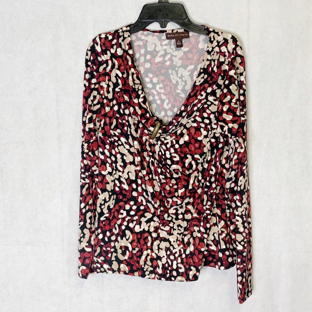 Dana Buchman Women's Cowl Neck Long Sleeve Printed Blouse Comfy Top Small